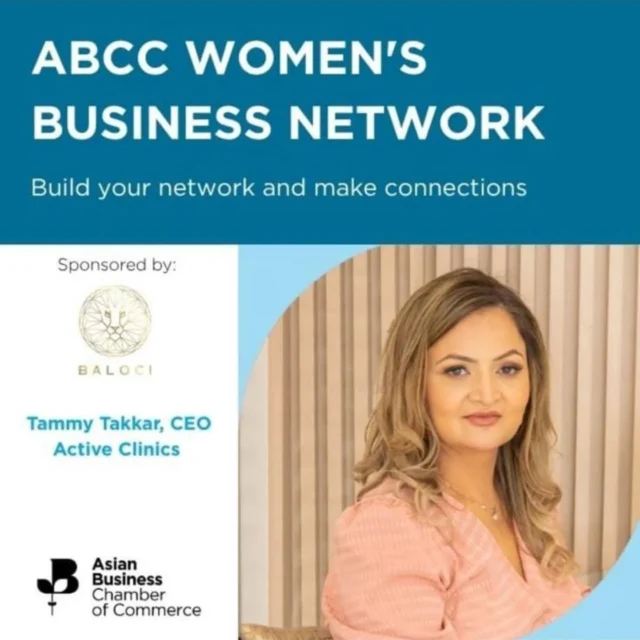 You're Invited: Join Our CEO Tammy Takkar at the Asian Business Chamber of Commerce Women’s Network Event.

We are excited to invite you to the Asian Business Chamber of Commerce’s upcoming Women’s Network Event, taking place this Thursday at @thebaloci . It promises to be an inspiring and empowering afternoon focused on women’s health and wellbeing.

Our very own Tammy Takkar, CEO of Active Clinics, will be speaking at the event. With over 15 years of experience in the health and wellness industry, Tammy is a trusted expert in skin health, gut health, hormonal balance, and overall wellbeing. Under her leadership, Active Clinics has become one of Birmingham’s leading names in advanced, non-invasive therapies. Passionate about tailored, results-driven care, Tammy regularly shares her insights on the importance of holistic wellness.

Whether you're an entrepreneur, established professional, or just starting out, this event offers the perfect opportunity to connect with like-minded women, share knowledge, and be part of a supportive and inclusive community.

We hope to see you there!

Venue: Baloci Birmingham
 Date: Thursday 19th June 2025
Time: 11.30am - 1pm
Register to attend

Note: This event is only open to female ABCC
Members.

#healthandwellbeing #holistichealth #biohackyourbody #longivity #alternativetherapy #guthealthjourney #inflammationrelief #enterpreneur
#wellnesslifestyle